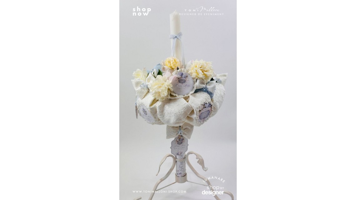 Lumânare de Botez Delicate Peony Bujori Albi Naturali și Personalizare Exclusivă 2